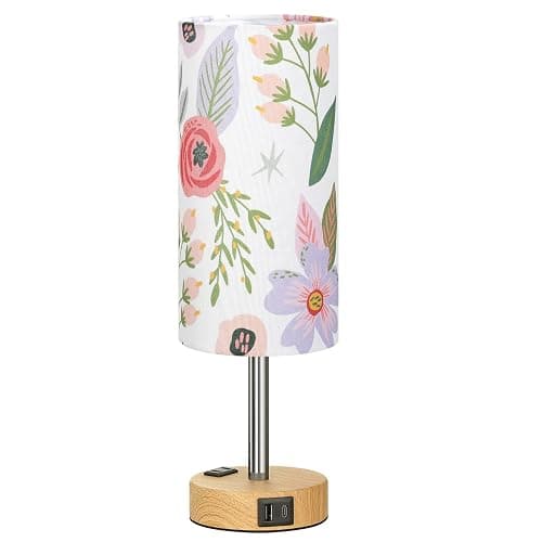 Fenmzee Floral Touch Lamp for Bedroom- 3 Way Dimmable Bedside Lamp USB C A Charging Ports and AC Outlet, Small Table Lamp Floral Linen Lampshade for Gift, LED Bulb Included thumbnail 8