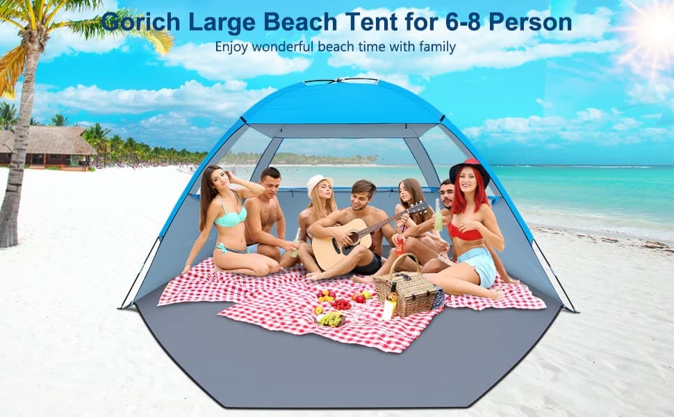 Gorich Beach Tent, Beach Shade Tent for 3/4-5/6-7/8-10 Person with UPF 50+ UV Protection, Portable Beach Tent Sun Shelter Canopy, Lightweight & Easy Setup Cabana Beach Tent - Blue - 4 person thumbnail 7