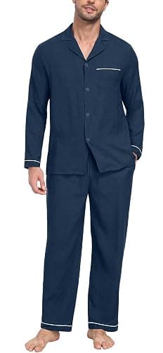 PrinStory Men's Pajamas Set Long Sleeve Button Down Sleepwear Pjs S-2XL | Soft,2 Pieces Loungewear,Lightweight,Sleep Set,Notched Collar,Top and Pants,Pockets thumbnail 4