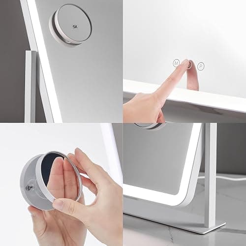 HIEEY Vanity Mirror with Lights, Lighted Makeup Mirror, Three Color Lighting Modes, and 5X Magnification Mirror, Smart Touch Control, 360°Rotation (17.4" x 13.5" White,Gift Box) thumbnail 5