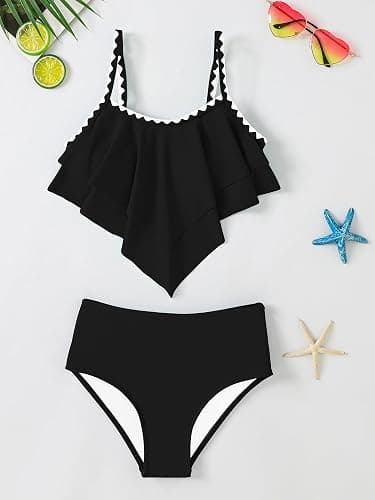 AMAWMW Girls Swimsuit 2 Piece Bikini Set Tiered Ruffled Bathing Suit Two Piece Girls' Swimwear with Adjustable Straps thumbnail 6
