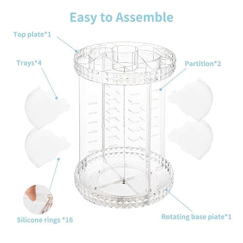 V-HANVER 360 Rotating Makeup Organizer Perfume Organizer Clear Cosmetic Storage Display Case Large Capacity Acrylic Beauty Holder Adjustable Partition Height for Bedroom Dresser or Bathroom Vanity - Clear thumbnail 7