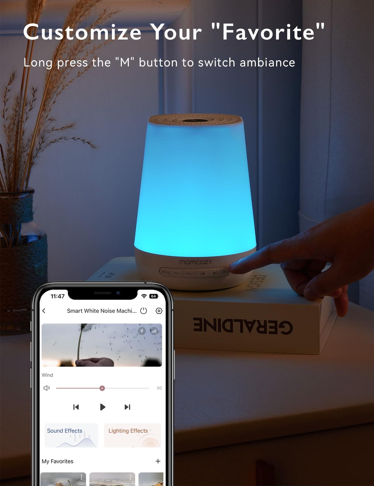 Baby Sound Machine, Momcozy White Noise Machine for Baby Sleeping with Night Light, Toddler Sleep Trainer 34 Soothing Sleep Sounds, Timer, App Remote Control, Personal Sleep Routine Alarm Clock(Blue) thumbnail 5
