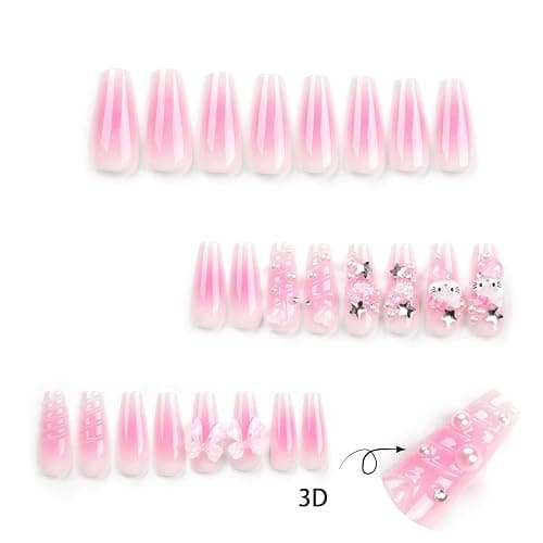 Long Square False Nails, French Press on Nails, Acrylic Stick on Nails, 24pcs Design Fake Nails with Glue Sticker for Women and Nail Tips Cool (Kitty-3, 24pcs) thumbnail 6