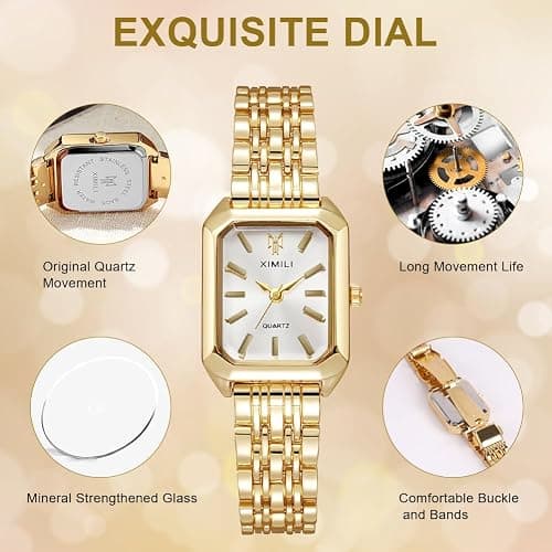 OFFCUP Damenuhr Rechteckige, Damen Analog Quarz Uhr mit Edelstahl Armband, Uhren Damen Klein Einfache Vintage Klassische Armbanduhr Lässig Quarzuhr Kleideruhr, 3 Zeiger thumbnail 3