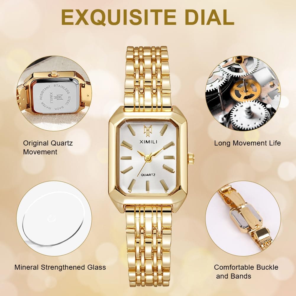 OFFCUP Women's Rectangular Analogue Quartz Watch with Stainless Steel Bracelet Watches Ladies Small Simple Vintage Classic Wrist Watch Casual Quartz Watch Dress Watch 3 Hands thumbnail 3