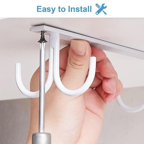 FOMANSH Mug Rack Under Cabinet - Coffee Cup Holder, 12 Mugs Hooks Under Shelf, Display Hanging Cups Drying Hook for Bar Kitchen Utensils White thumbnail 5