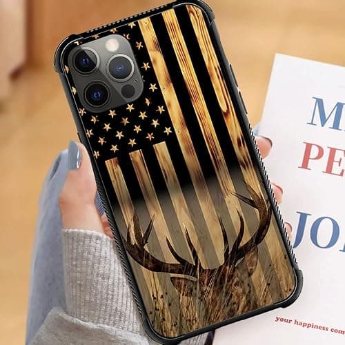 DJSOK Compatible with iPhone 13 Mini Case，Design Pattern Back Bumper Anti Scratch Reinforced Corners Soft TPU Caver,Cases for Men Women-Wood Grain American Flag Buck Hunter Deer thumbnail 6