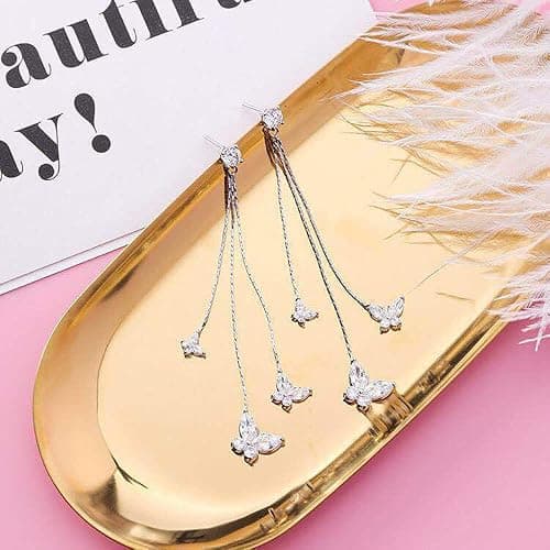Butterfly Earring for Women Crystal Butterfly Tassel Earrings Long Drop Dangle Earrings Jewelry for Women Sparkle Colorful Zircon Animal Butterflys Pendant Earrings thumbnail 2