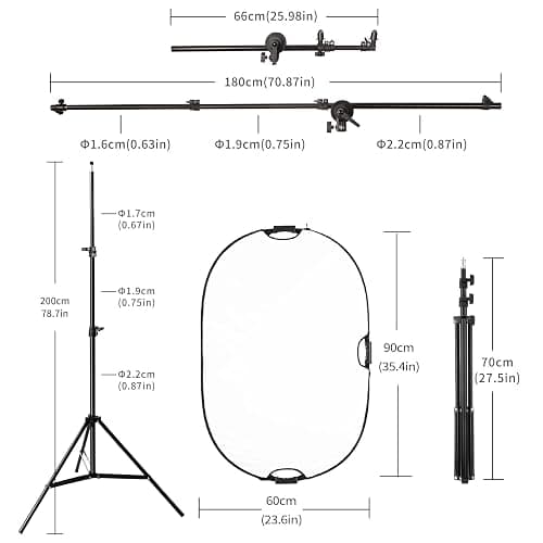 Selens Photography Reflector Stand kit, 24x36 inches 5 in 1 reflectors with 78 inches Light Stands and Extendable Holder Arm Clips for Photo Studio Lighting thumbnail 6