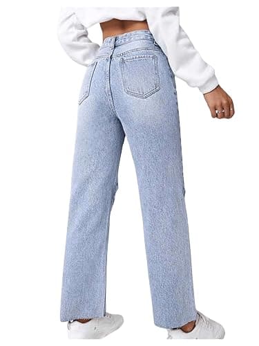 SweatyRocks Women's High Waist Ripped Distressed Cropped Jeans Straight Leg Denim Pants thumbnail 2