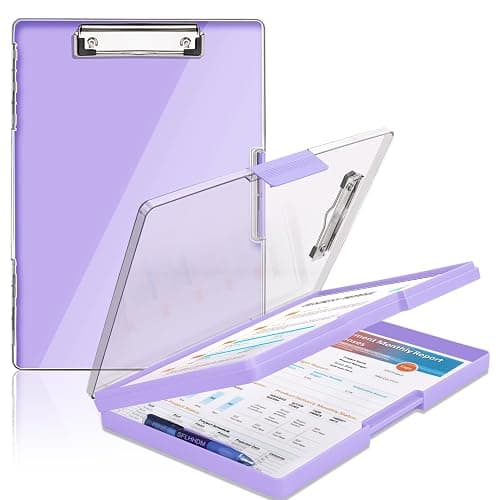 SFLHHDM Clipboard with Storage,Heavy Duty Clip Boards 8.5x11 with 2 Storage Case,Clear Visible Panel Storage Clipboards,Side Opening Nursing Clipboard Folder for Office Supplies-Light Purple - Image 1