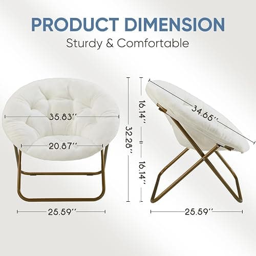 DUMOS Comfy Saucer Chair, Faux Fur Lounge Seasting XL Circle Chair for Bedroom, Dorm & Gaming, Foldable Fashion Accent Seat for Small Spaces, Folding Moon/Mushroom/Round Oversized Style thumbnail 3