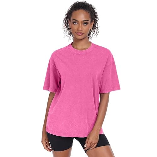 Womens Washed Vintage Oversized T-Shirt Baggy Workout Tops Short Sleeve Cotton Tshirts Streetwear Boyfriend Tee thumbnail 2
