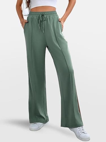 Bellcoco Wide Leg Sweatpants Women High Waisted Baggy Sweat Pants Active Striped Track Pants with Pockets thumbnail 5
