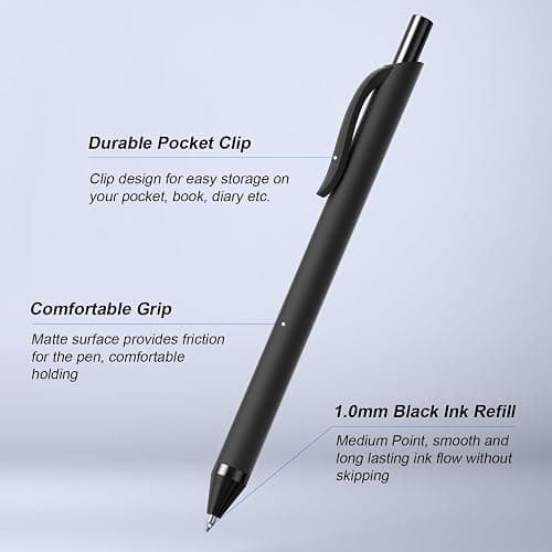 InkSlick 50 Pack Black Ink Pens - Bulk Pens, 1.0MM Medium Point Ballpoint Pens, Smooth Writing No Bleed Retractable Ball Point Pen (Black) thumbnail 3