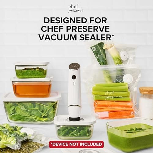 Chef Preserve Glass Vacuum Seal Containers for Food Storage, Made For Compact Vacuum Sealer, 3pcs set [1x Small, 1x Medium, 1x Large] Works With Handheld Vacuum Sealer Machine thumbnail 2