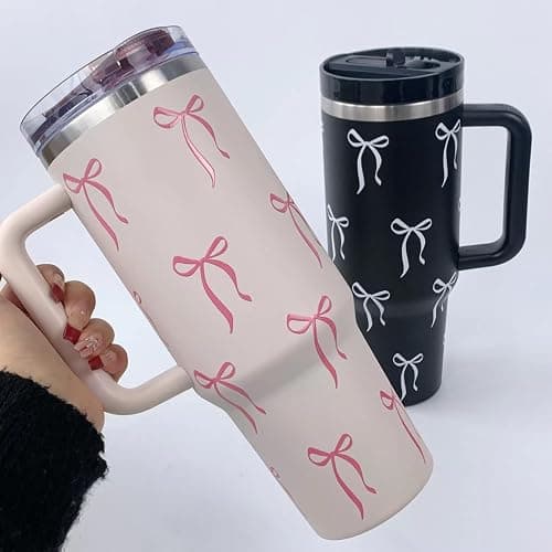 Luxape Bow Tumbler 30 oz | Leakproof Flip Straw Lid & Handle | Insulated Stainless Steel Travel Cup | BPA-Free | Cup Holder Compatible | Vivid Violet Fade (Pink, 30oz) thumbnail 3