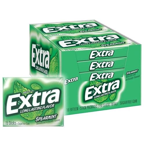 Extra Gum Spearmint Sugarfree Gum Bulk, Individually Wrapped, Perfect for Long Lasting Fresh Breath at School, Work & Travel 15 Count, Pack of 10 - Image 1