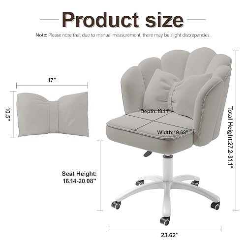 XUEGW Petal Desk Chair with Bow Cushion Velvet Vanity Chair with Wheels, Upholstered Home Office Chair for Girls Women, Mid-Back Swivel Computer Task Chairs for Living Room Bedroom thumbnail 2