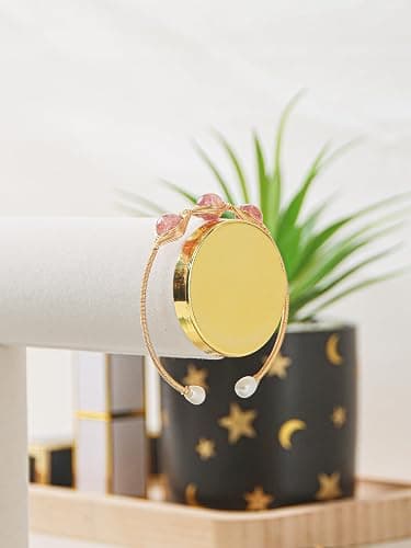 LongMen Armbandhalter, Organizer für Armbänder, Organizer für Armbänder, für Damen, Zubehör für Schmuck (Samt, beige, goldfarbener Metalldeckel) thumbnail 5