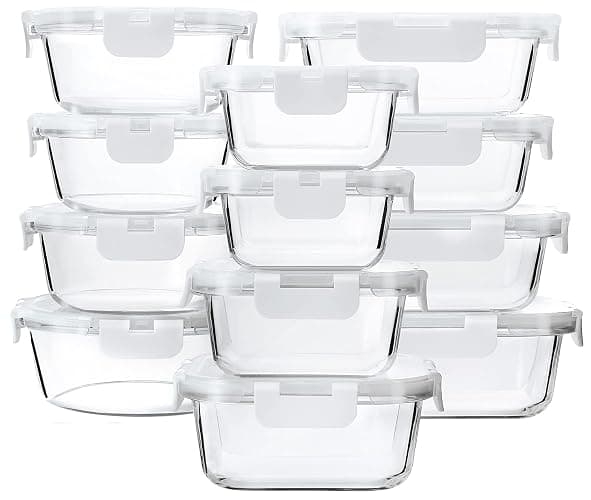 24-Piece Glass Food Storage Containers with Upgraded Snap Locking Lids,Glass Meal Prep Containers Set - Airtight Lunch Containers, Microwave, Oven, Freezer and Dishwasher,White - Image 1