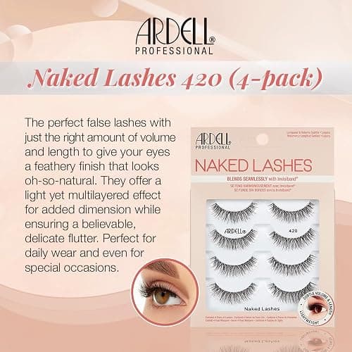 Ardell Naked Lashes 420 – Lightweight Natural Strip Lashes with Invisiband, Reusable False Eyelashes, Multipack, 4 Pair, 1 Pack thumbnail 2