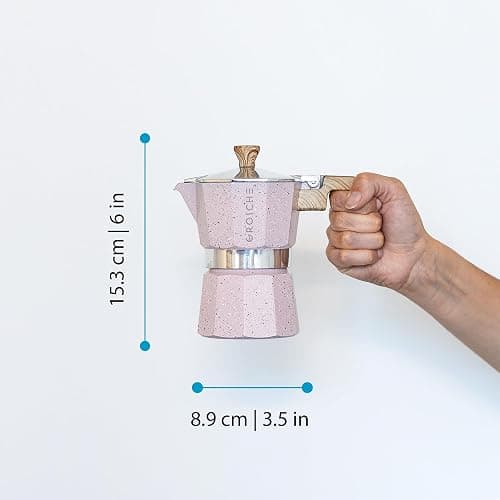 GROSCHE Milano Moka pot, Stovetop Espresso maker, Greca Coffee Maker, Stovetop coffee maker and espresso maker percolator (Pink, 3 cup) thumbnail 3