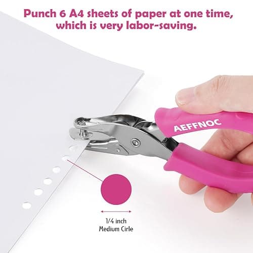 AEFFNOC Single Hole Punch, One Hole Puncher with Soft Grip Handle, 1/4 Inch Paper Hole Punches, Small Hole Punchers with Paper Mess Tray, 6 Sheets Capacity, for Crafts, Scrapbooks (Pink) thumbnail 3