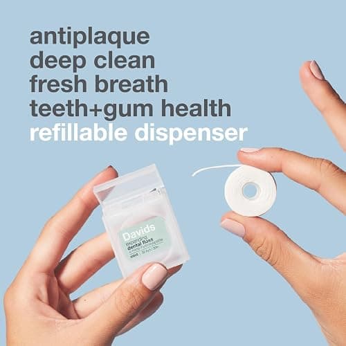 Davids Expanding Dental Floss + Refill w/Hydroxyapatite, No Break Woven Strands, Waxed, Vegan, Cocoa Butter & Mint, Kid Friendly, Refillable Dispenser, 66 yd thumbnail 4
