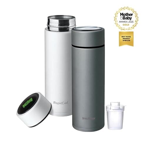 Nuby RapidCool Portable Baby Bottle Maker Twin Pack - Formula Feed in 2 Minutes | Ideal for Travel Bottles and Night Feeds | Includes Milk Powder Dispenser, Digital Lid & Flask (White) thumbnail 3
