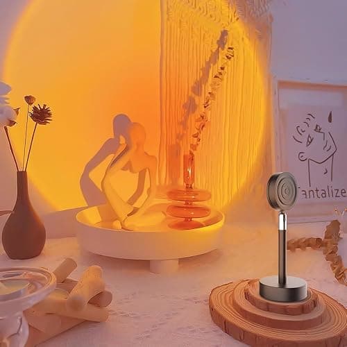 Jensense Sunset Projector Lamp Orange Sunset Glow Night Light for Bedroom Wall Ceiling Decor Romantic Ambiance Home Decoration Mood Lighting Relaxation Yoga - Image 1