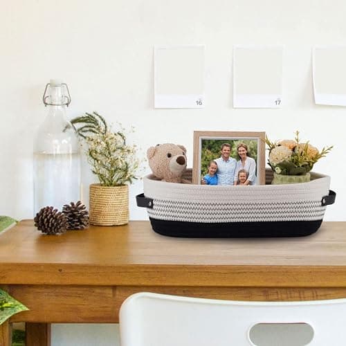 Oradrem Cotton Rope Toilet Basket Bathroom Decor Baskets, Toilet Paper Holder Basket, Farmhouse Home Decor Organizing Small Baskets 13"x5.9"x4" Black thumbnail 7