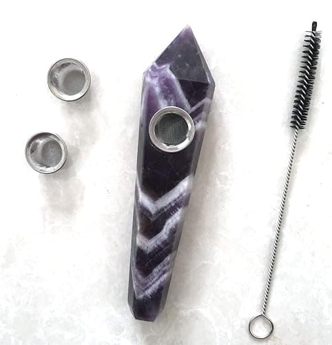 Natural Dream Amethyst Crystal Point Pipe with Metal Screen, Dream Amethyst Tower，Purple and White Multi-Color,crystal gift thumbnail 2