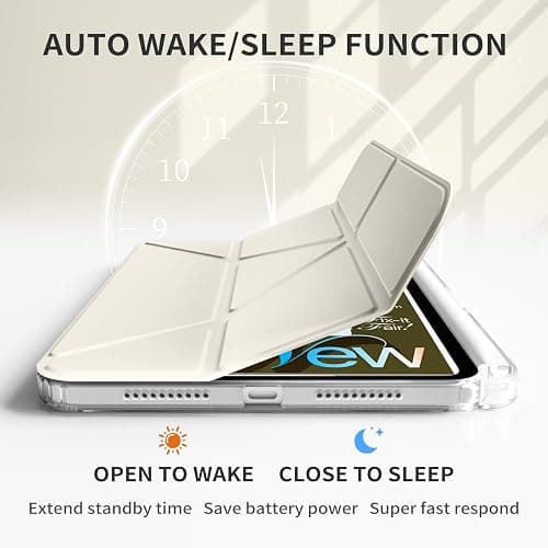 kenke Case for iPad mini A17 pro 8.3 Inch 2024, for iPad mini 6th Generation 8.3 Inch 2021 with Pencil Holder, Solid Y-Fold Stand Cover with Full Clear Hard Back Shell, Auto Wake/Sleep, Cream White thumbnail 7