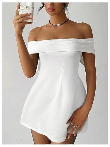 SOLY HUX Women's Off The Shoulder Bowknot Dress A Line Cocktail Graduation Mini Dresses thumbnail 4