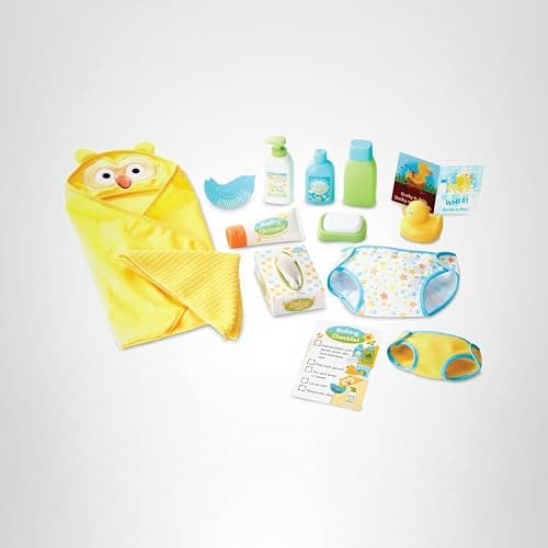 Melissa & Doug Mine to Love Changing & Bathtime Play Set for Dolls – Diapers, Pretend Shampoo,Wipes, Towel, More (19 pcs) thumbnail 10