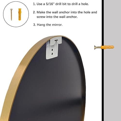 Sunniry Gold Round Mirror, 24 inch Circle Mirror, Gold Metal Frame Bathroom Mirrors, Round Wall Mounted Mirrors for Bathroom, Hallway, Living Room, Bedroom. thumbnail 7