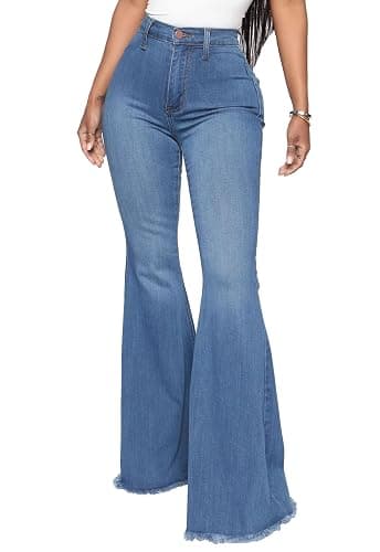 CutieLove Women's Ripped Jeans Bell Bottom Flare Jeans Mid Rise Destroyed Hem Denim Pants - Image 1