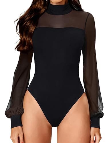 Avidlove Long Sleeve Body Suits Womens Mesh Turtleneck Bodysuit Thong Dressy Going Out Bodysuits Top Fall Outfits - Image 1