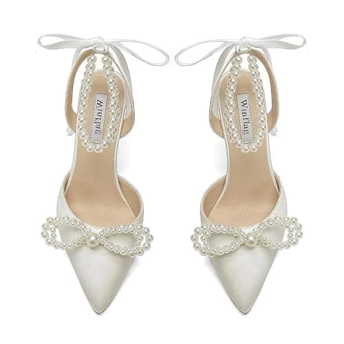 Pearl Wedding Shoes for Bride High Heel Bridal Shoes Closed Toe Wedding Heels - 8.5 - Ivory thumbnail 2