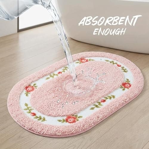 QMEAKMONY Bathroom Rugs Romantic Rose Flower Shaggy Area Rugs for Living Room Bedroom Kitchen Non Slip Absorbent Bath Mat Door Mat Washable(Pink,16x24 in) thumbnail 6