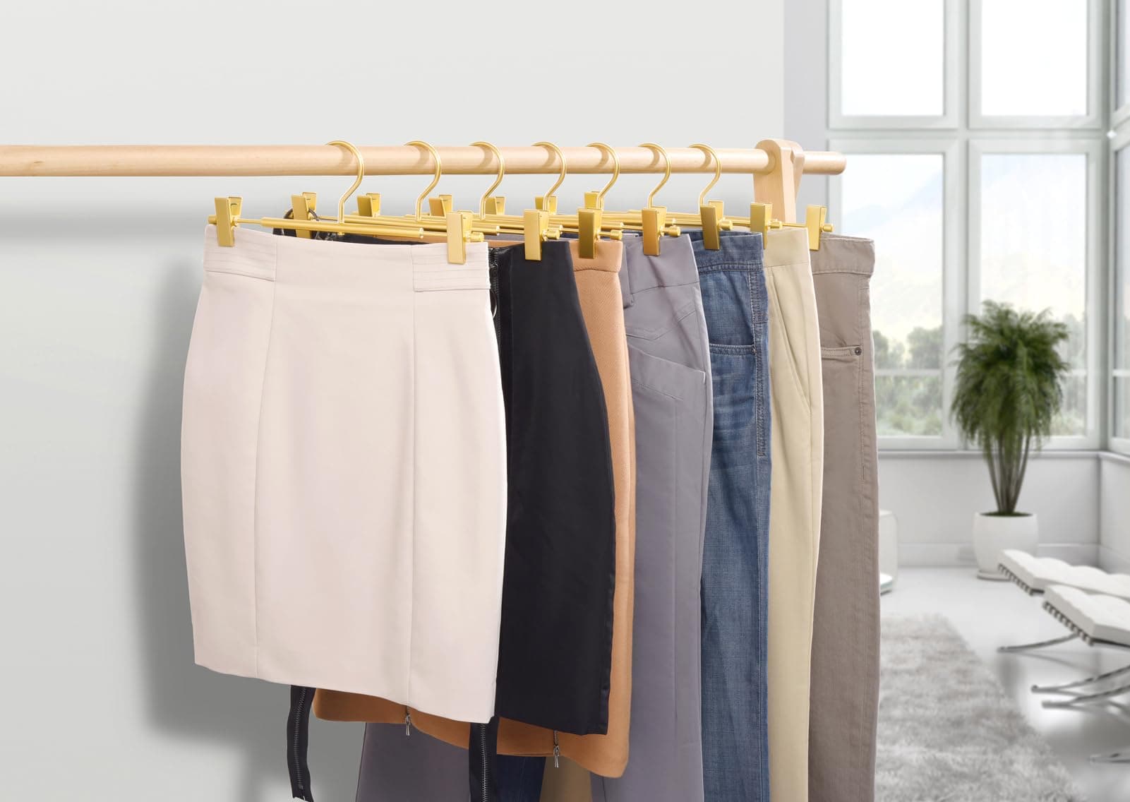 Amber Home Premium Matte Gold Aluminum Pants Hangers 10 Pack, 12.2” Extra Smooth & Durable Metal Skirt Slack Hanger, Light & Sturdy Metal Rack for Trouser with 2-Adjustable Non Slip Clips Swivel Hook thumbnail 6