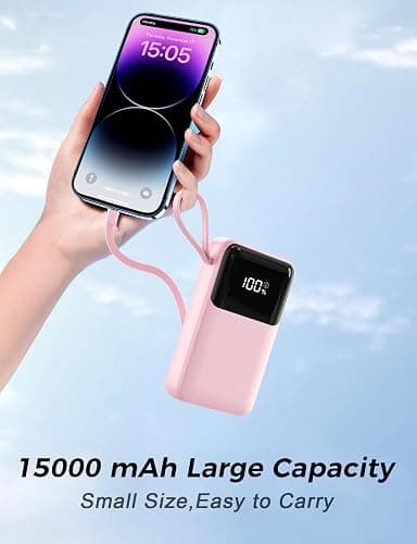 Power Bank, 15000mAh Portable Charger with Built in Cable, 22.5W Fast Charging, 6 Outputs, Slim Travel Essential Battery Pack with LED Display, Compatible with iPhone 16/15/14/13, Samsung, iPad, etc thumbnail 5