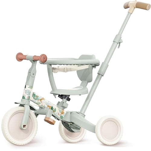 newyoo Lume TR008 Tricycle for Toddlers 1-3, 5-in-1 Push Bike with Parent Handle & Safety Guard, Convertible Balance Bike, Ideal Gift for 1-3 Year Olds, Moss - Image 1