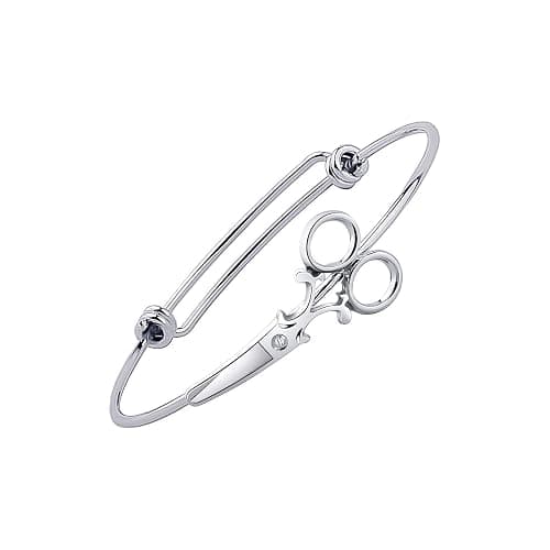 KUIYAI Minimalist Shears Scissor Bangle Stacking Adjustable Wire Bracelet for Hairdresser (Silver) - Image 1