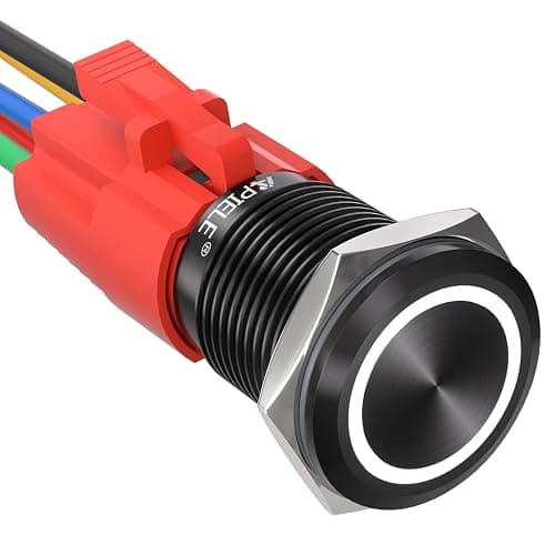 APIELE 16mm Latching Push Button Switch 12V DC On Off Black Shell with LED Angel Eye Head for 0.63" Mounting Hole with Wire Socket Plug Self-Locking (White/Black Shell) - Black Shell-White - Image 1