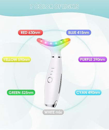 ELISHINE 7 Color Neck Face Massager - Facial Massager Tool for Skin Care at Home, Vibrating Face Massager with Thermals, Galvanic Machines White thumbnail 3