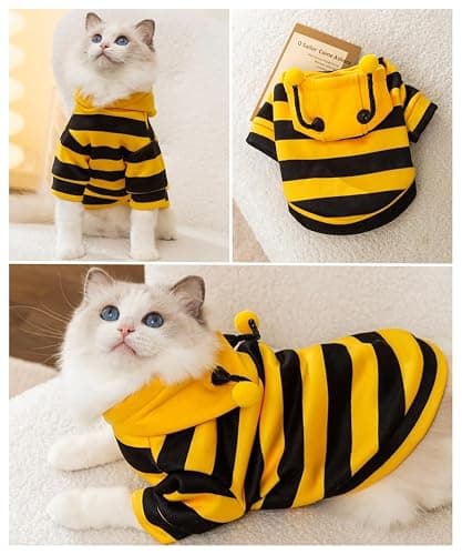 Selena Cat Bee Antennae Costume Hoodies Cute Bee Stripes Dog Kitten Puppy Pet Apparel (Medium,Yellow&Black) thumbnail 6