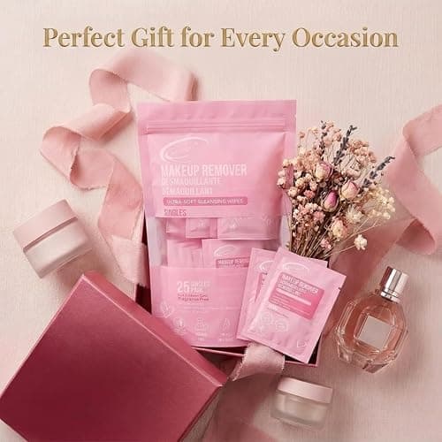 Air Jungles Pink Micellar Makeup Remover Wipes - 25ct Individually Wrapped Travel Size Facial Cleansing Wipes with Vitamin E, Gentle Face Wipes for Sensitive Skin, Gift for Women & Girls thumbnail 3
